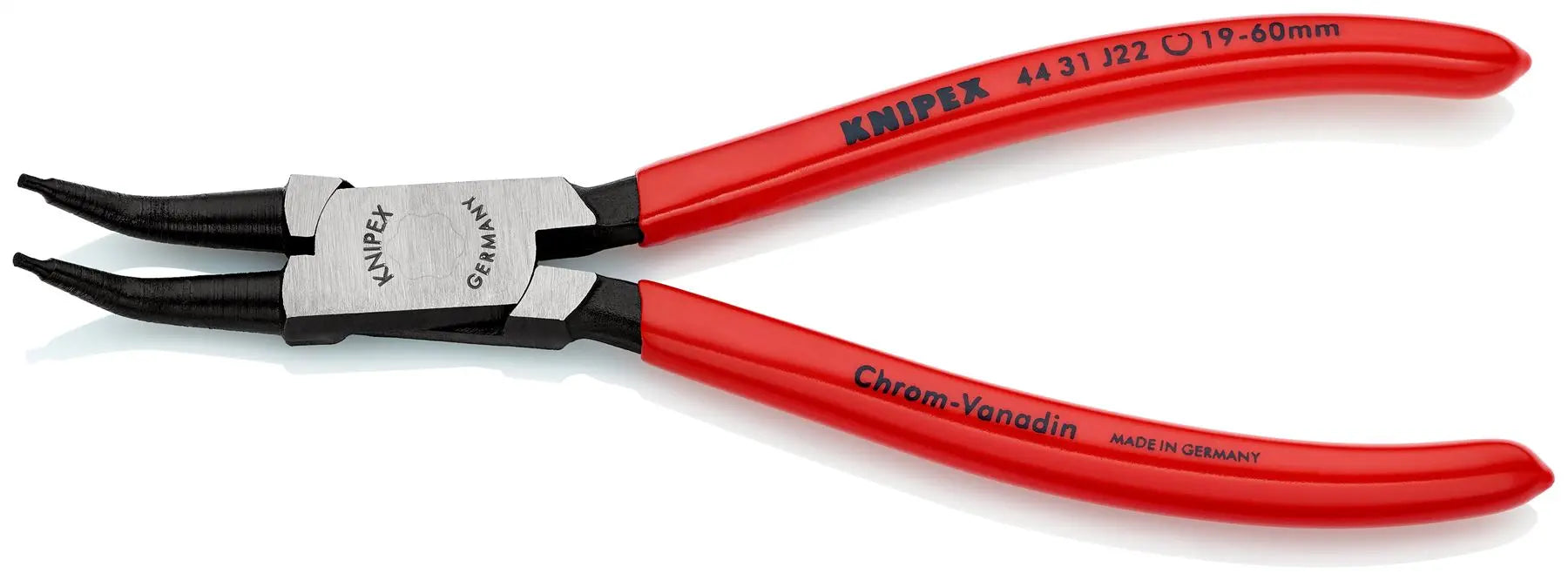 KNIPEX Circlip Pliers for Internal Circlips in Bore Holes 45° Angled 180mm 1.8mm Diameter Tips 44 31 J22  White Rose Tools