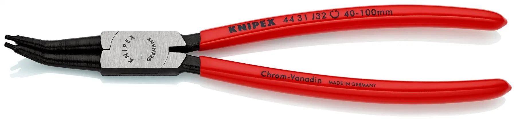 KNIPEX Circlip Pliers for Internal Circlips in Bore Holes 45° Angled 225mm 2.3mm Diameter Tips 44 31 J32  White Rose Tools