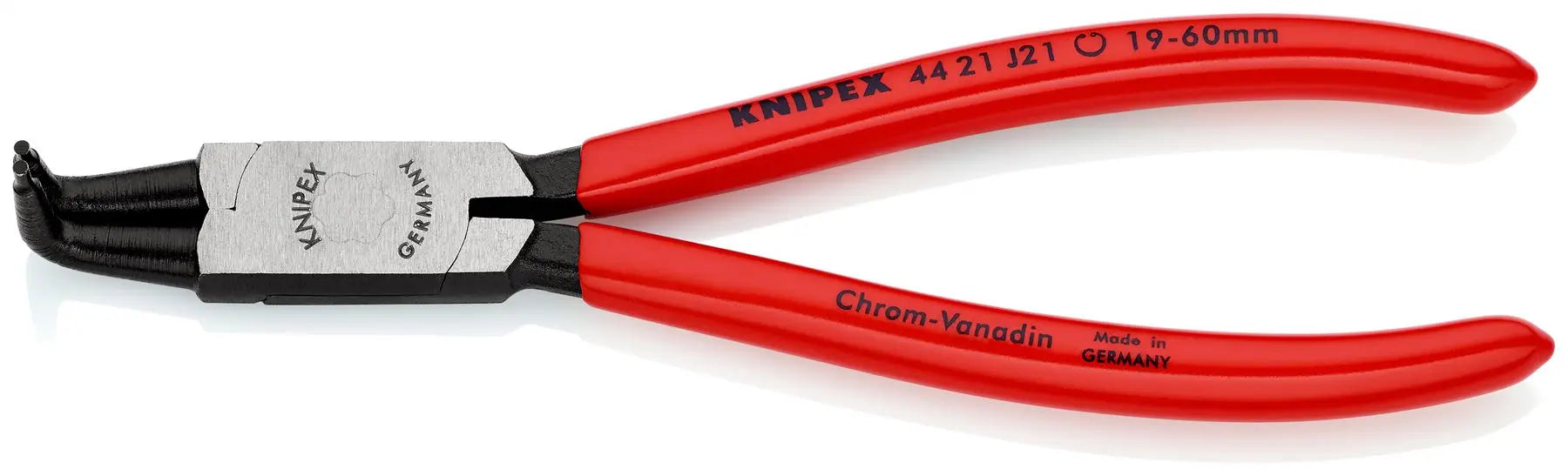 KNIPEX Circlip Pliers for Internal Circlips in Bore Holes Bent Nose 170mm 1.8mm Diameter Tips 44 21 J21  White Rose Tools