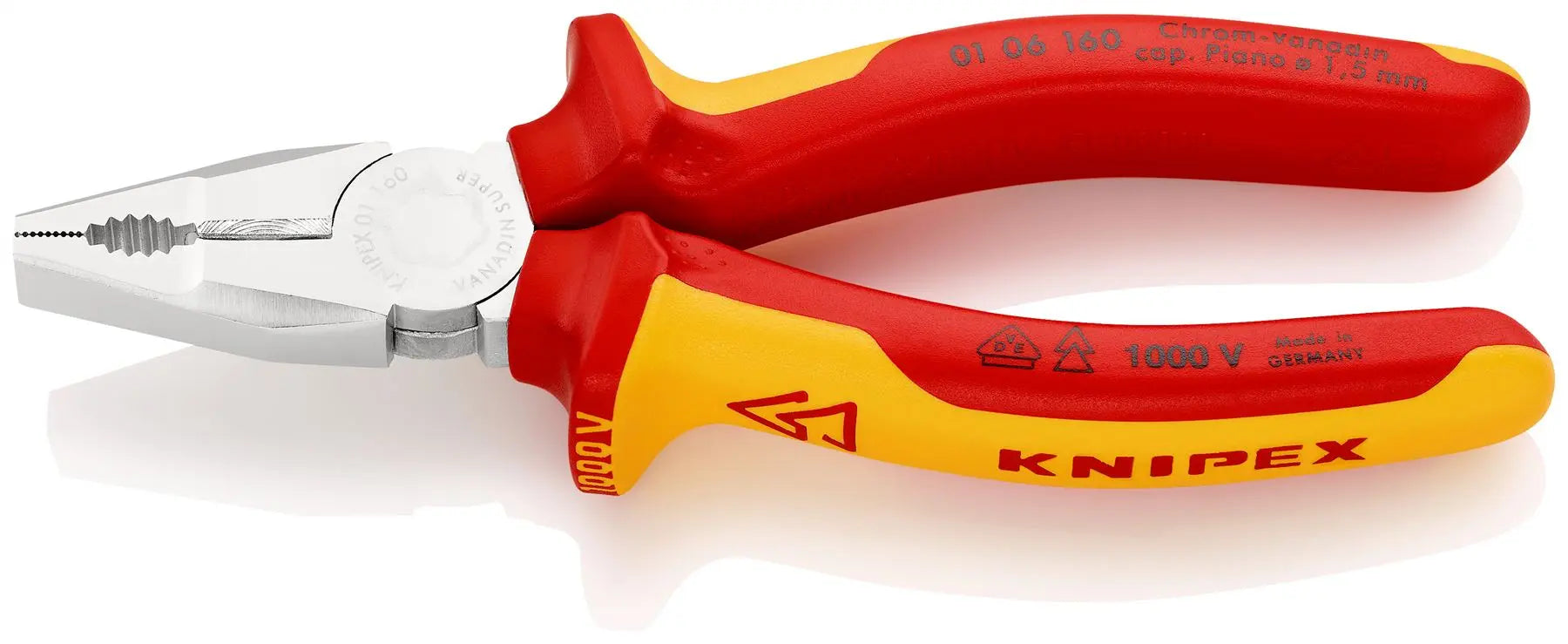 KNIPEX Combination Pliers VDE 160mm Chrome Vanadium 01 06 160  White Rose Tools