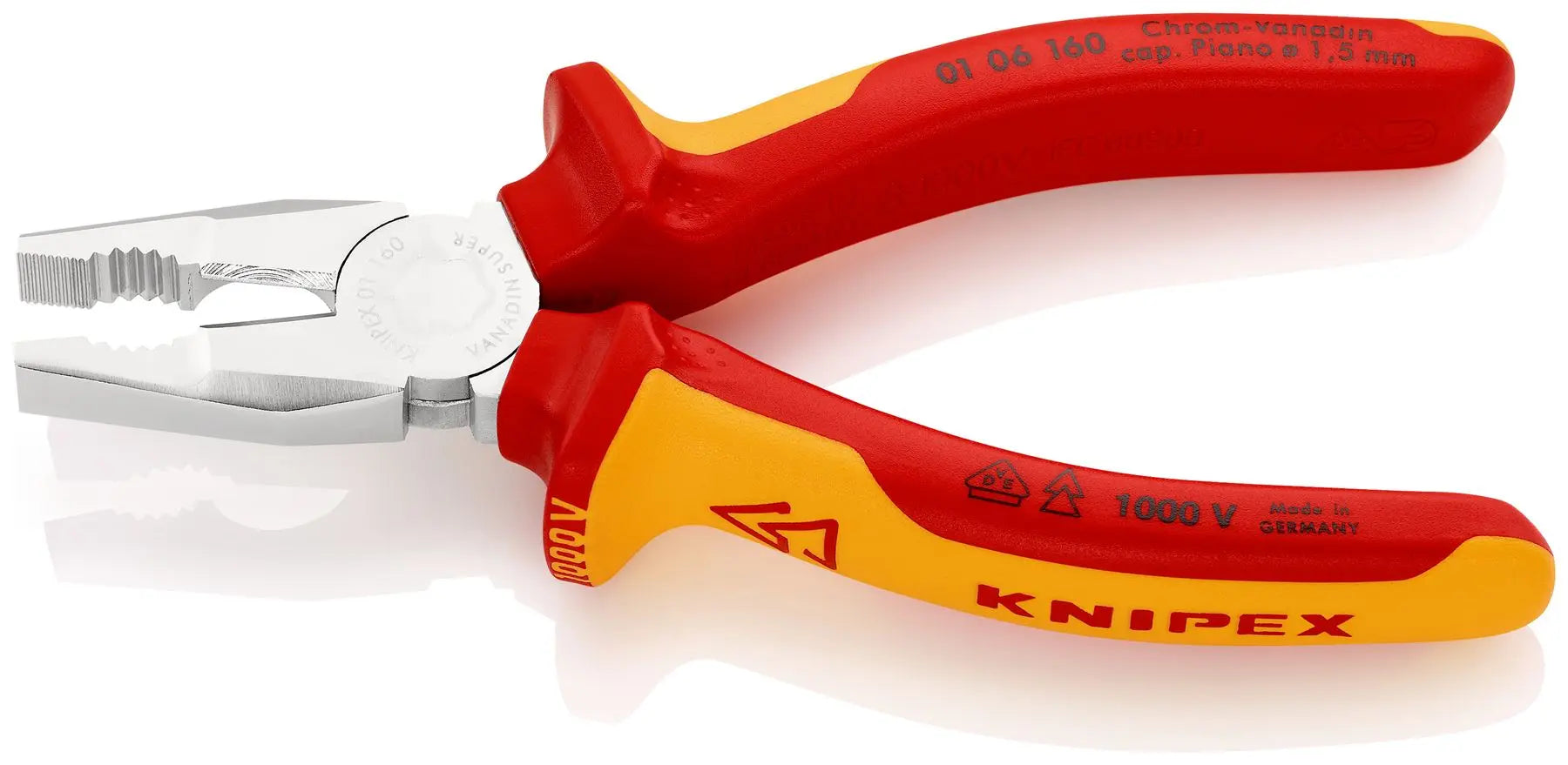 KNIPEX Combination Pliers VDE 160mm Chrome Vanadium 01 06 160  White Rose Tools