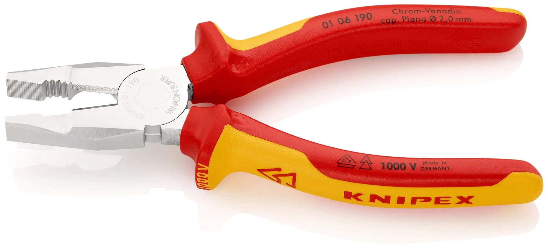 KNIPEX Combination Pliers VDE 190mm Chrome Vanadium 01 06 190  White Rose Tools