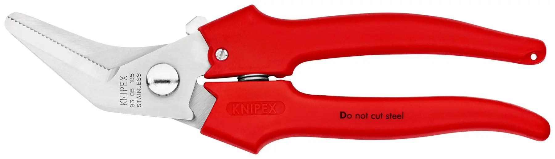 KNIPEX Combination Shears for Cardboard Plastics Aluminium Brass Copper Foils 185mm Plastic Coated 95 05 185  White Rose Tools