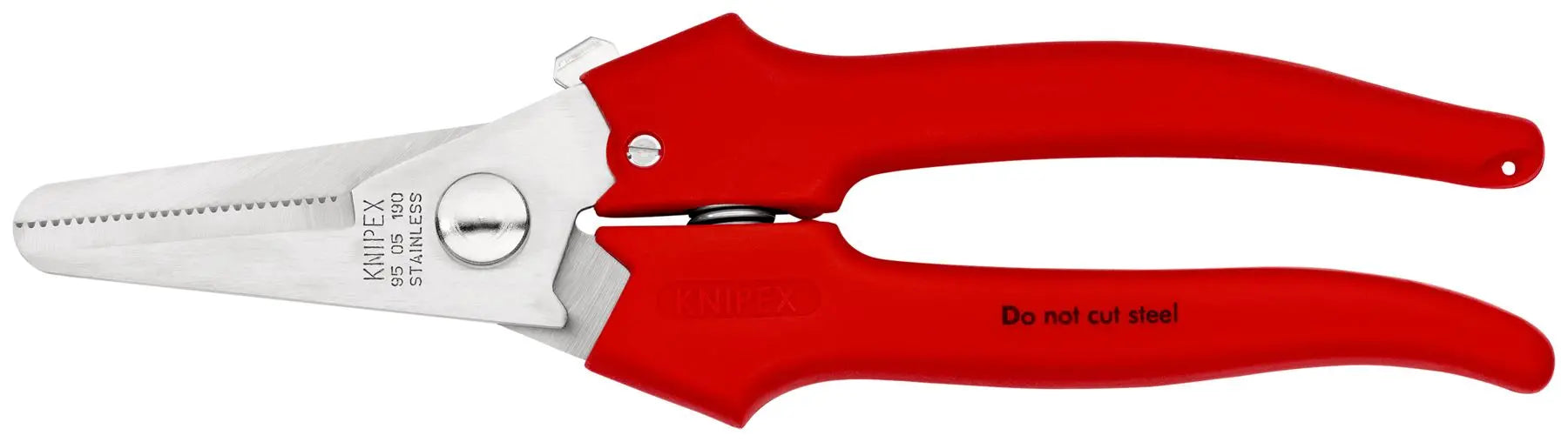 KNIPEX Combination Shears for Cardboard Plastics Aluminium Brass Copper Foils 190mm Plastic Coated 95 05 190  White Rose Tools