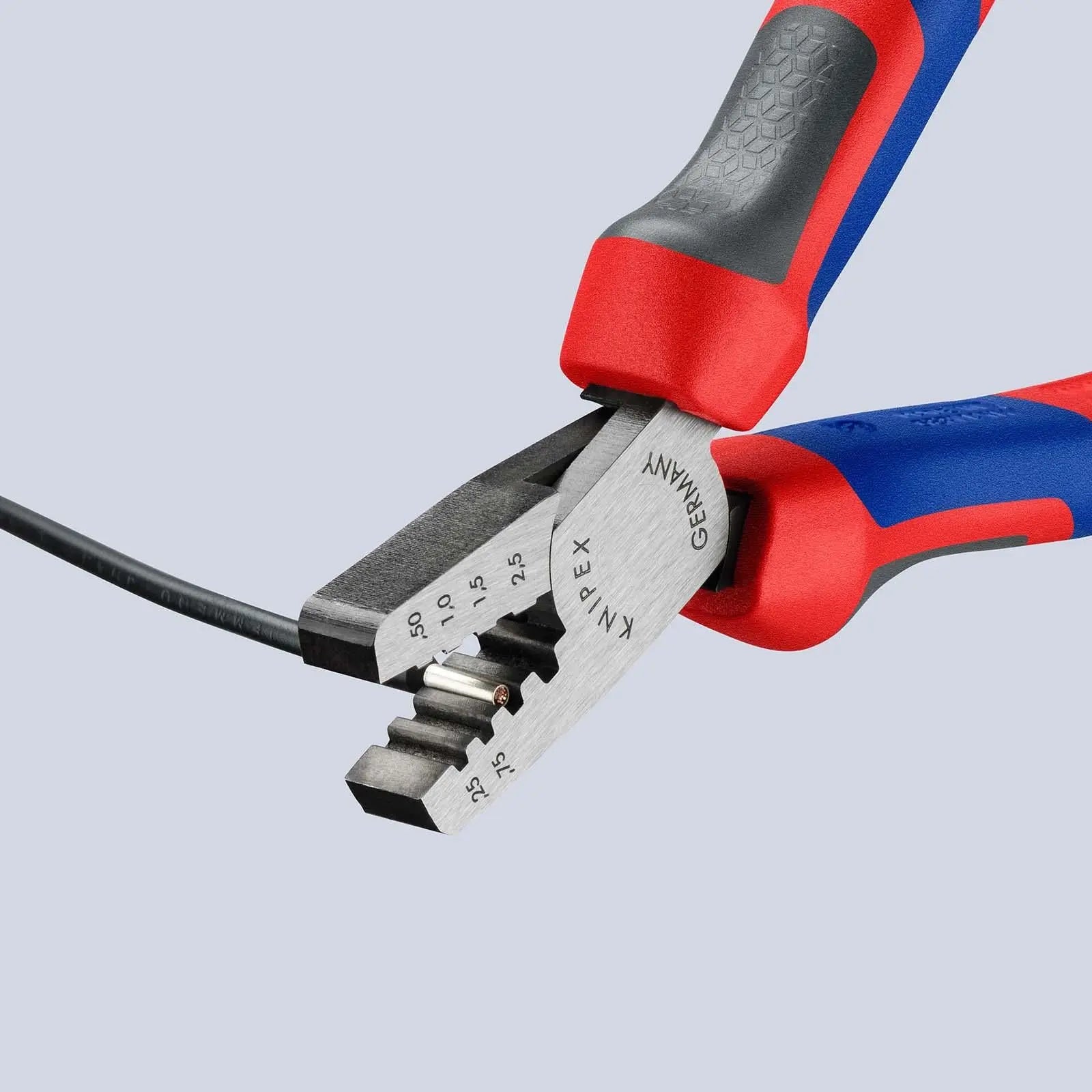 KNIPEX Crimping Pliers for Wire Ferrules 145mm 0.25-2.5mm² 145mm Multi Component Grips 97 62 145 A  White Rose Tools