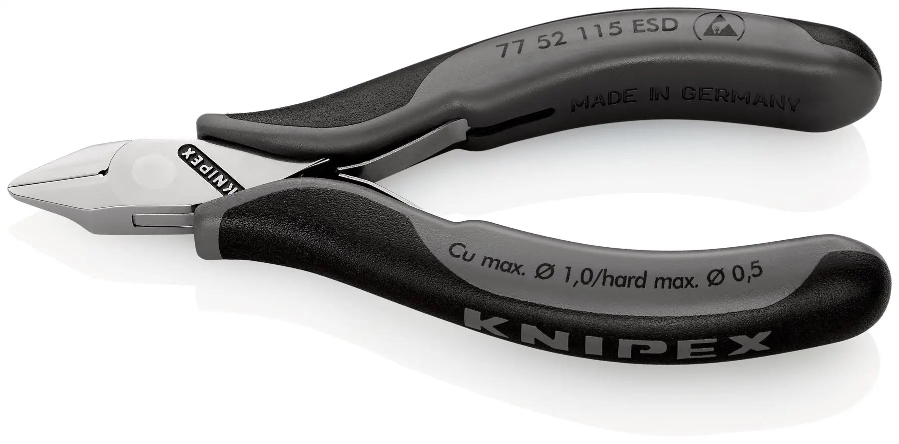 KNIPEX Electronics Diagonal Cutter Pliers Pointed Flat Head Small Bevel 115mm Multi Component Grips 77 52 115 ESD  White Rose Tools