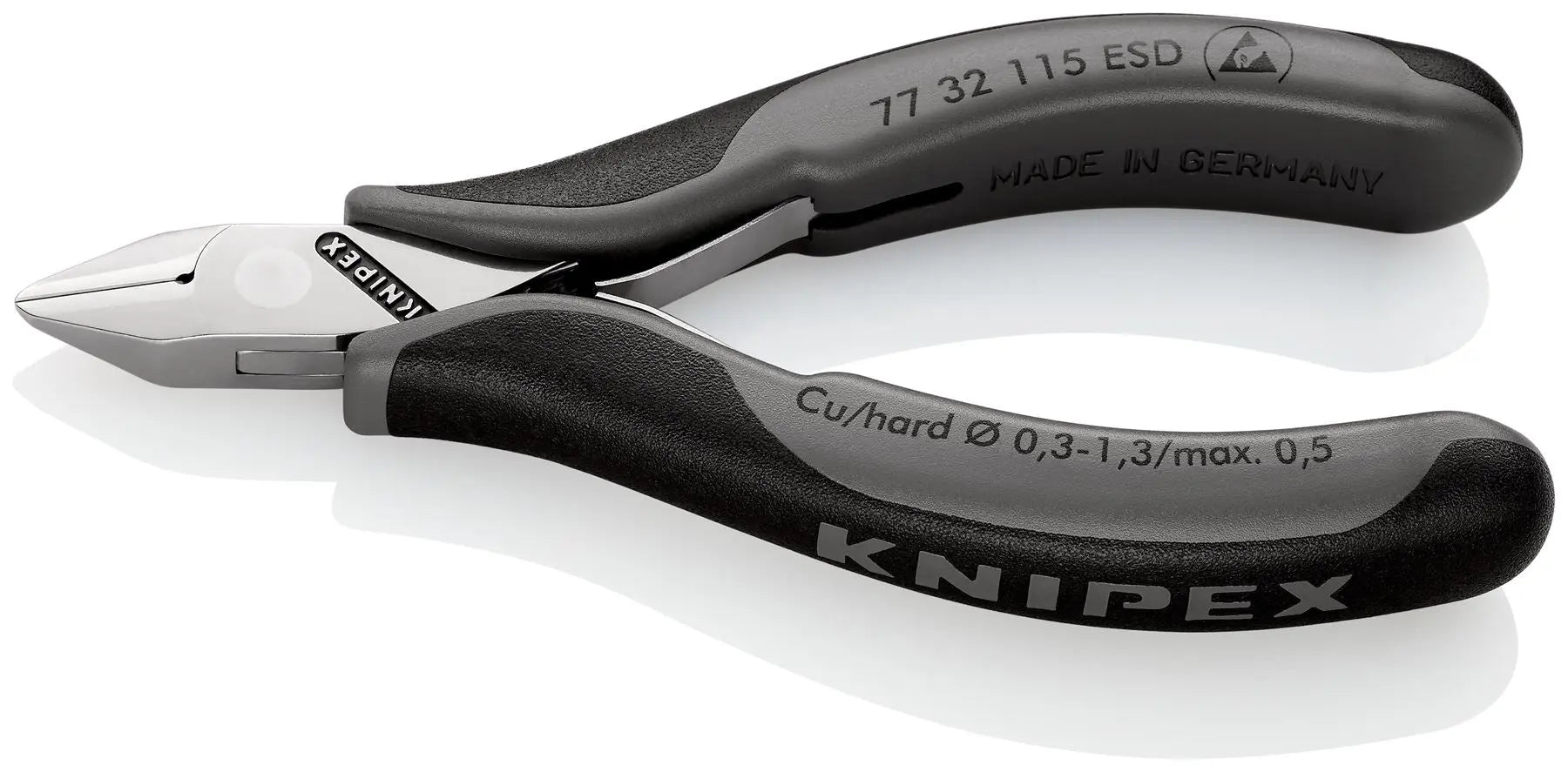 KNIPEX Electronics Diagonal Cutter Pliers Pointed Head Small Bevel 115mm Multi Component Grips 77 32 115 ESD  White Rose Tools