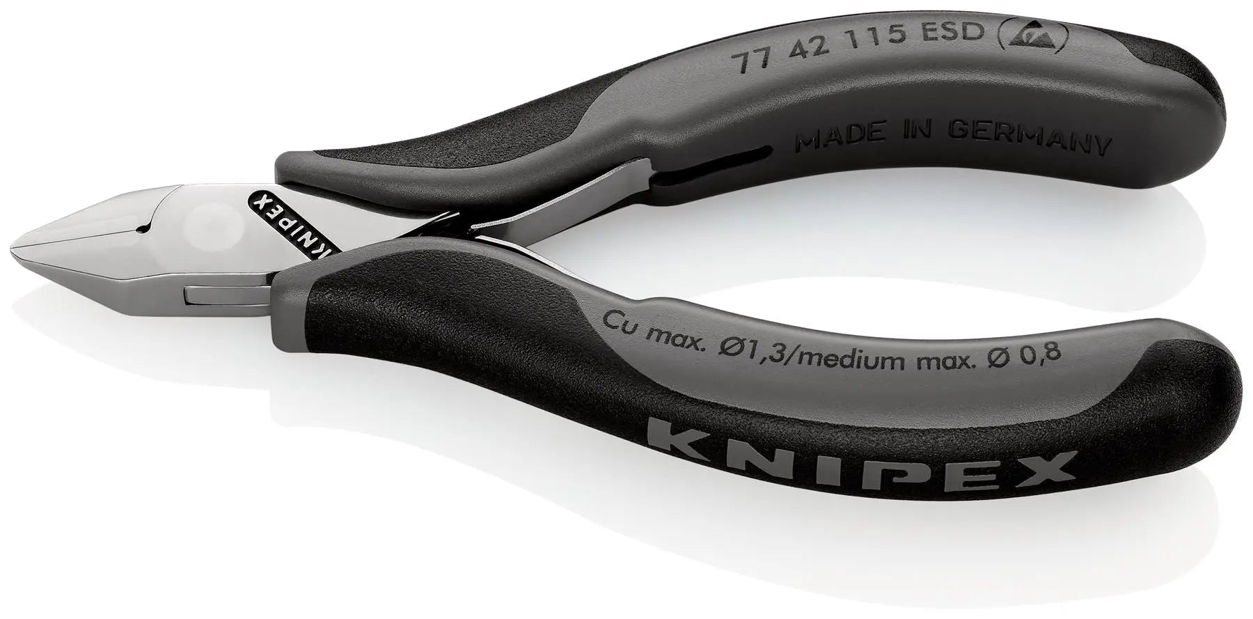KNIPEX Electronics Diagonal Cutter Pliers Pointed Head without Bevel 115mm Multi Component Grips 77 42 115 ESD  White Rose Tools
