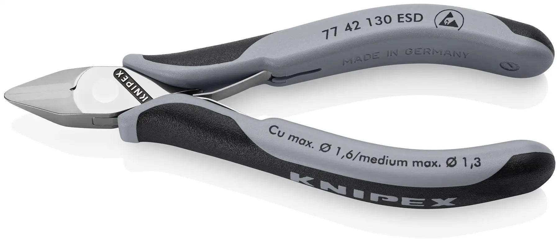 KNIPEX Electronics Diagonal Cutter Pliers Pointed Head without Bevel 130mm Multi Component Grips 77 42 130 ESD  White Rose Tools