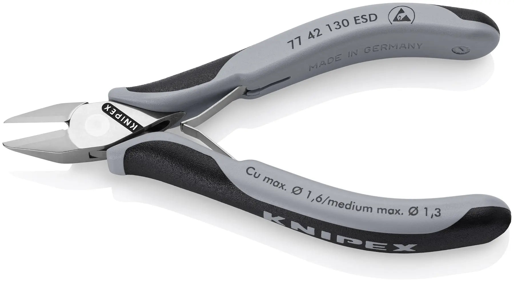KNIPEX Electronics Diagonal Cutter Pliers Pointed Head without Bevel 130mm Multi Component Grips 77 42 130 ESD  White Rose Tools