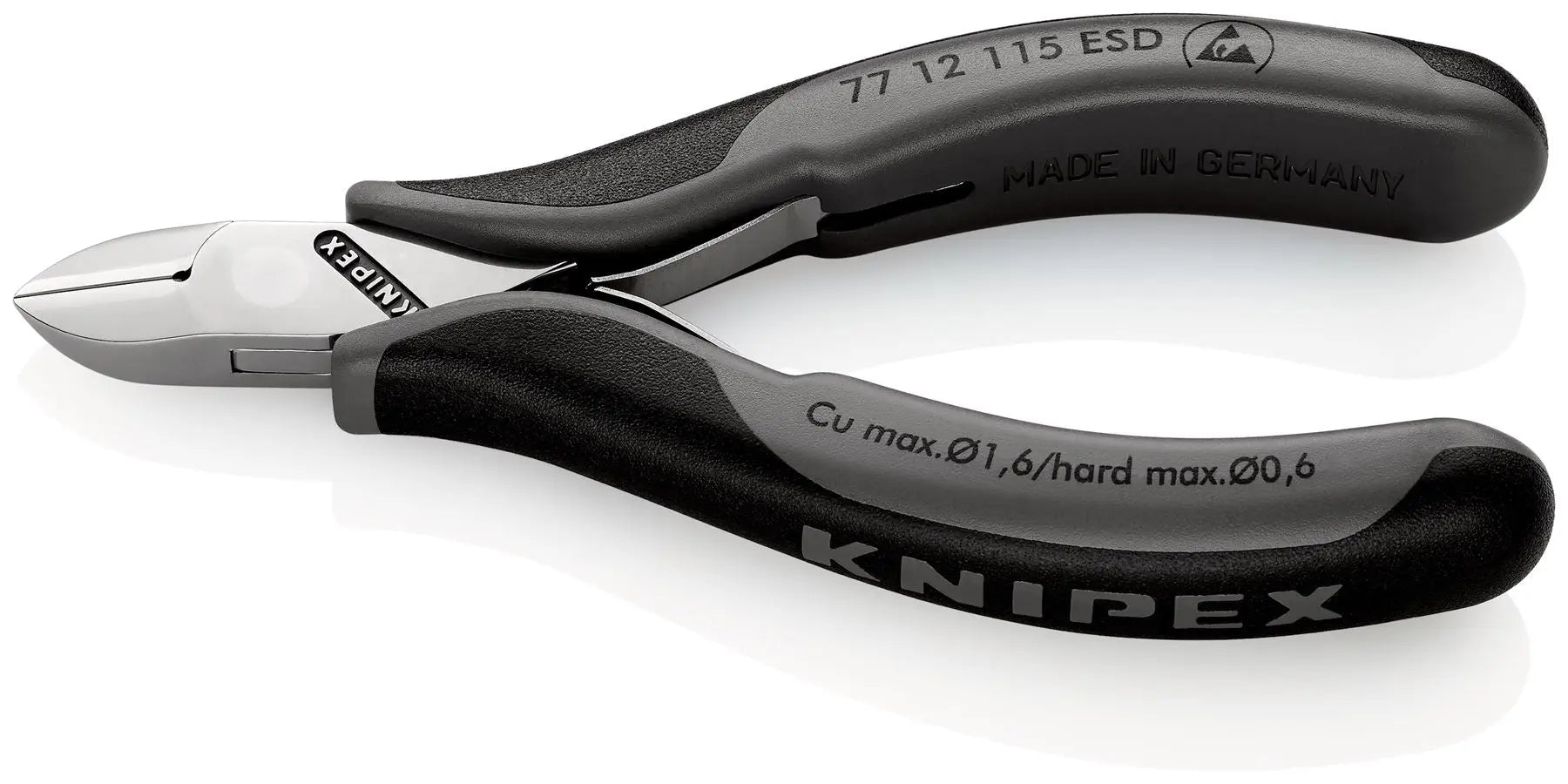 KNIPEX Electronics Diagonal Cutter Pliers Round Head Bevelled 115mm Multi Component Grips 77 12 115 ESD  White Rose Tools