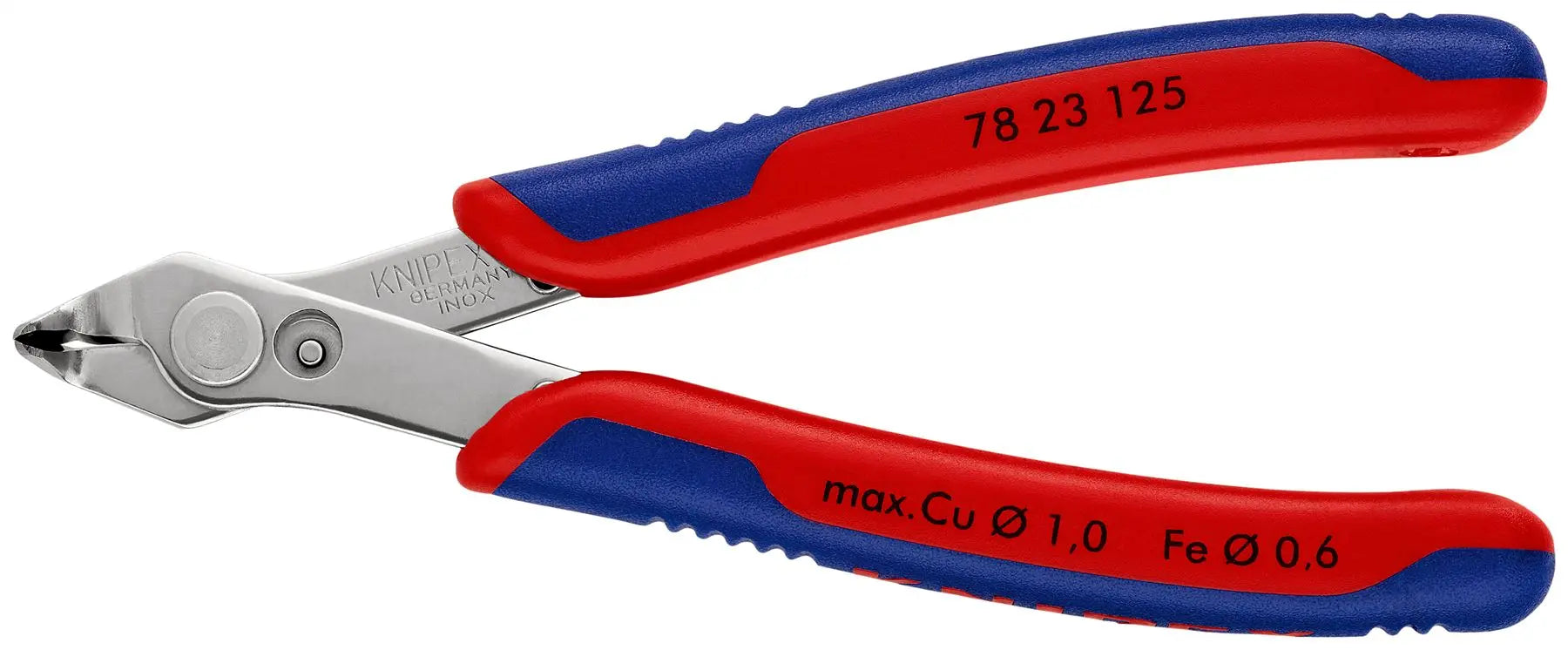 KNIPEX Electronics Super Knips Precision Cutting Pliers 60° Angled Head 125mm Multi Component Grips 78 13 125  White Rose Tools