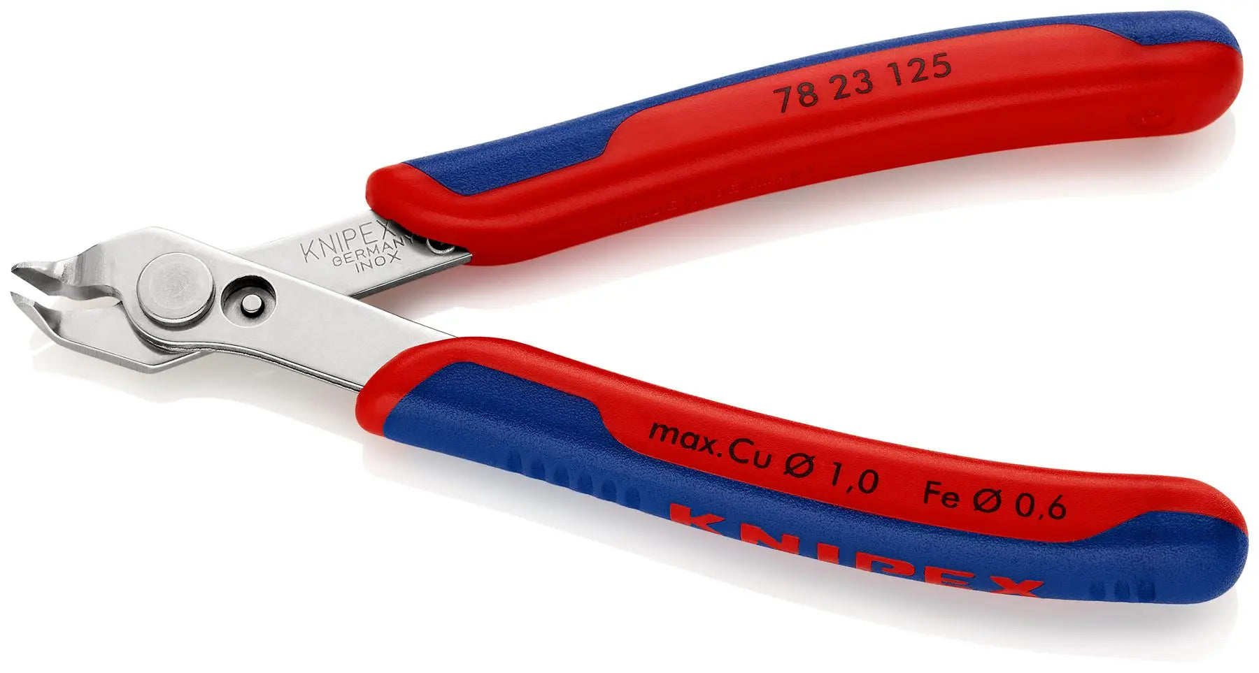 KNIPEX Electronics Super Knips Precision Cutting Pliers 60° Angled Head 125mm Multi Component Grips 78 13 125  White Rose Tools