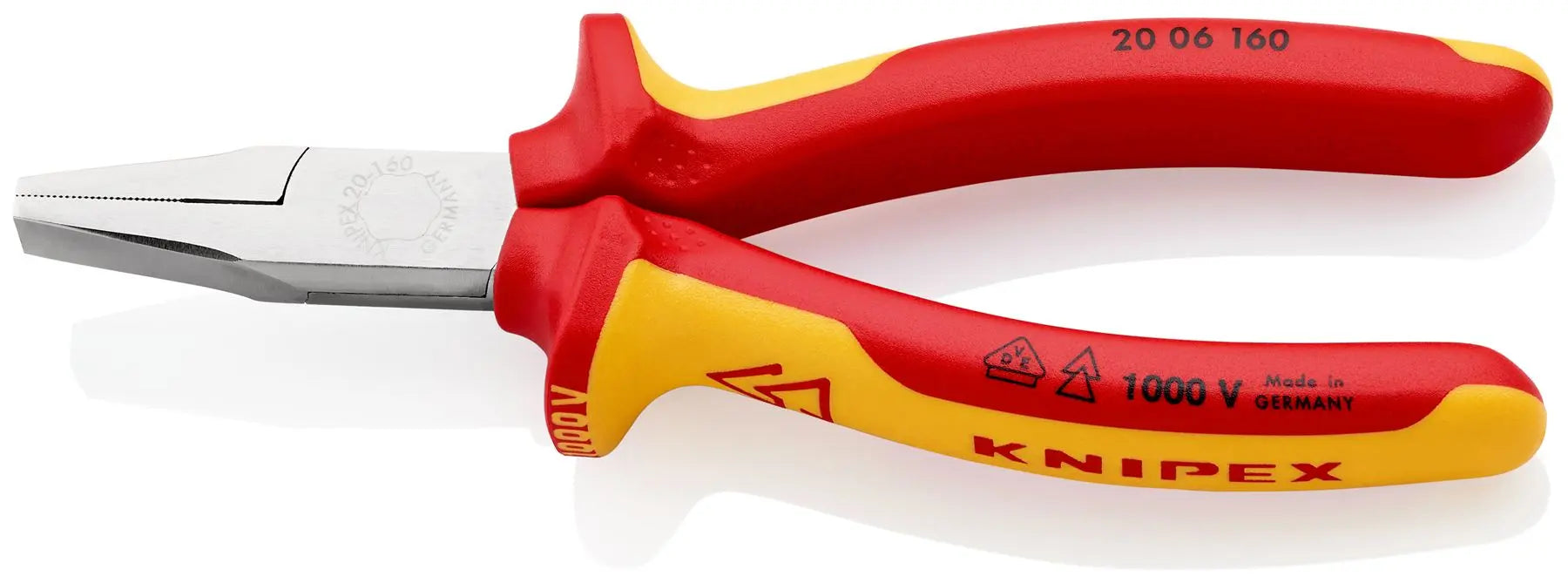 KNIPEX Flat Nose Pliers 160mm VDE Chrome Multi Component Grips 20 06 160  White Rose Tools