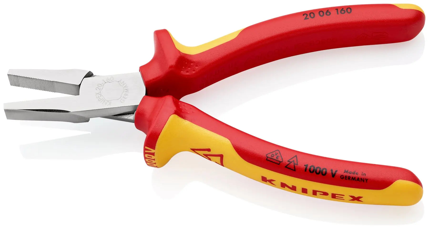 KNIPEX Flat Nose Pliers 160mm VDE Chrome Multi Component Grips 20 06 160  White Rose Tools