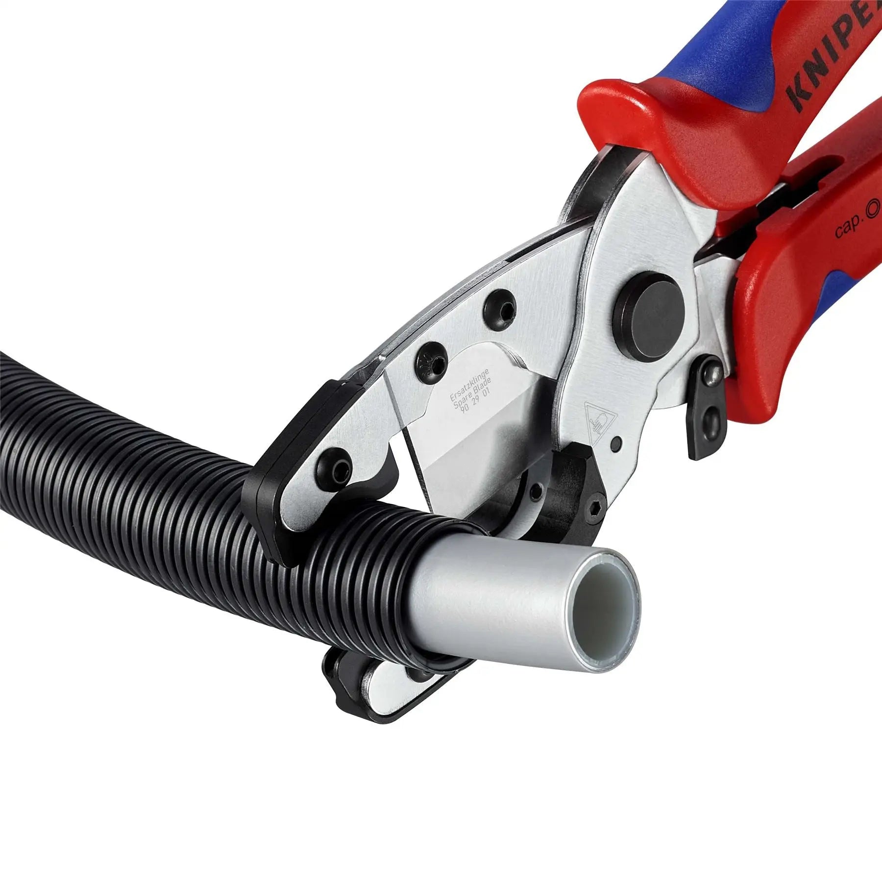 KNIPEX Pipe Cutter for Composite Pipes and Protective Tubes 210mm Multi Component Grips 90 25 20  White Rose Tools