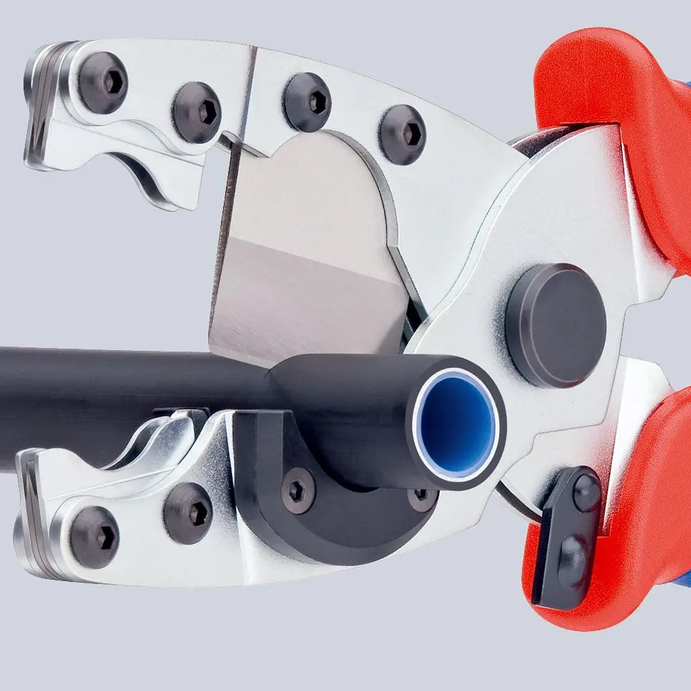 KNIPEX Pipe Cutter for Composite Pipes and Protective Tubes 210mm Multi Component Grips 90 25 20 SB  White Rose Tools