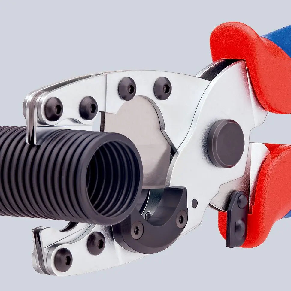 KNIPEX Pipe Cutter for Composite Pipes and Protective Tubes 210mm Multi Component Grips 90 25 20 SB  White Rose Tools