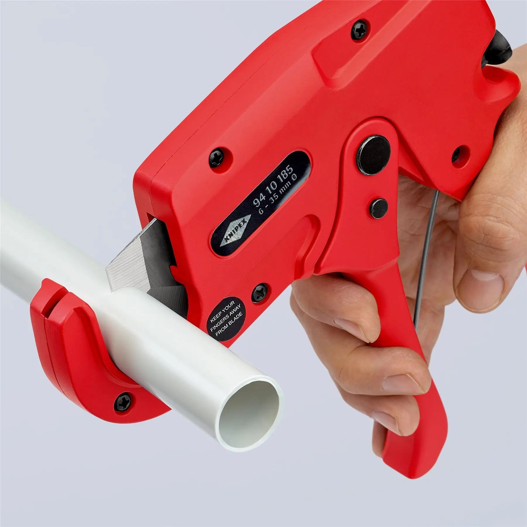 KNIPEX Pipe Cutter for Plastic Conduit Pipes Electrical Installation Work 185mm 6-35mm Capacity 94 10 185  White Rose Tools