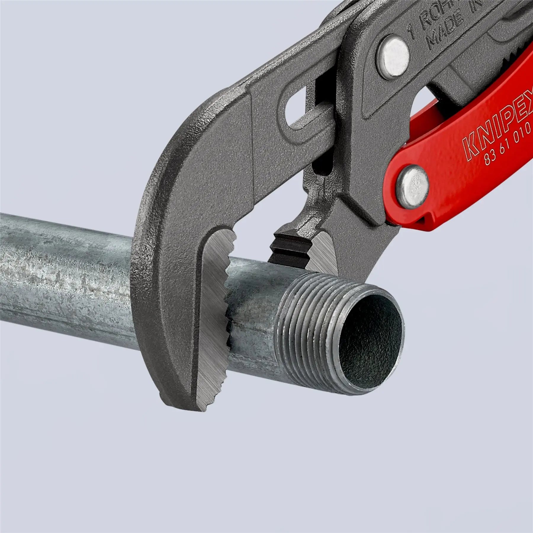 KNIPEX Pipe Wrench S-Type with Fast Adjustment 330mm Grey Powder Coated Plastic Coated Handles 83 61 010  White Rose Tools