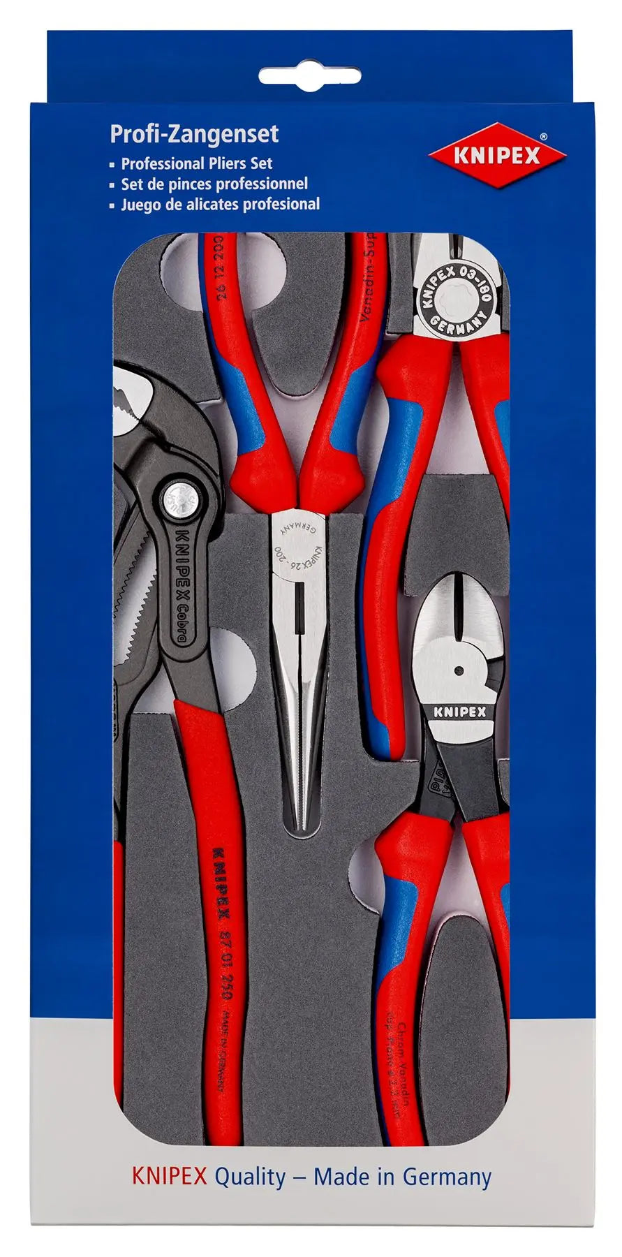 KNIPEX Plier Set in Foam Tray 4 Pieces Cobra Combi Side Cutting Pliers 00 20 01 V15  White Rose Tools