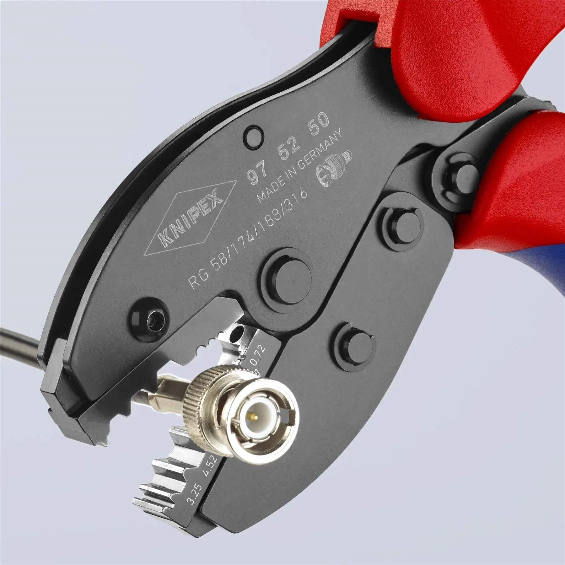 KNIPEX PreciForce Crimping Pliers for Coax BNC TNC Connectors with Multi Component Grips 220mm 97 52 50  White Rose Tools