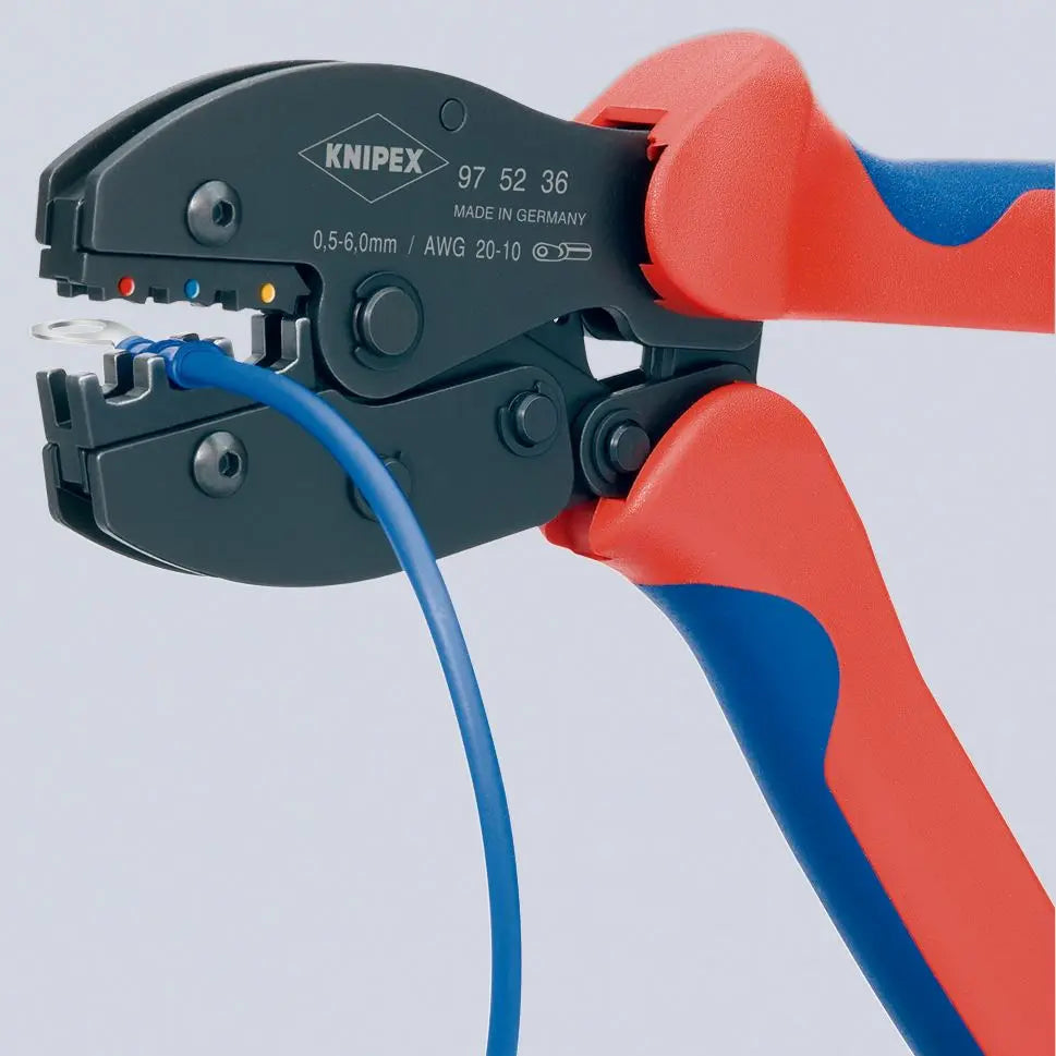 KNIPEX PreciForce Crimping Pliers for Insulated Connectors 0.5-6.0mm² 220mm 97 52 36 SB  White Rose Tools