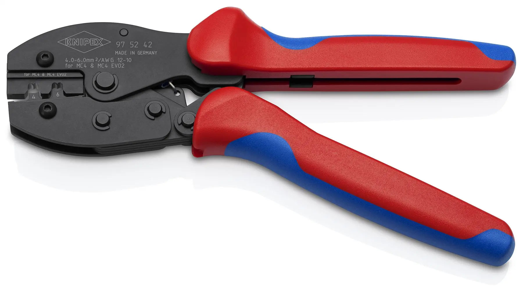 KNIPEX PreciForce Crimping Pliers for MC4/MC4 EVO 2 Connectors with Multi Component Grips 220mm 97 52 42 SB  White Rose Tools