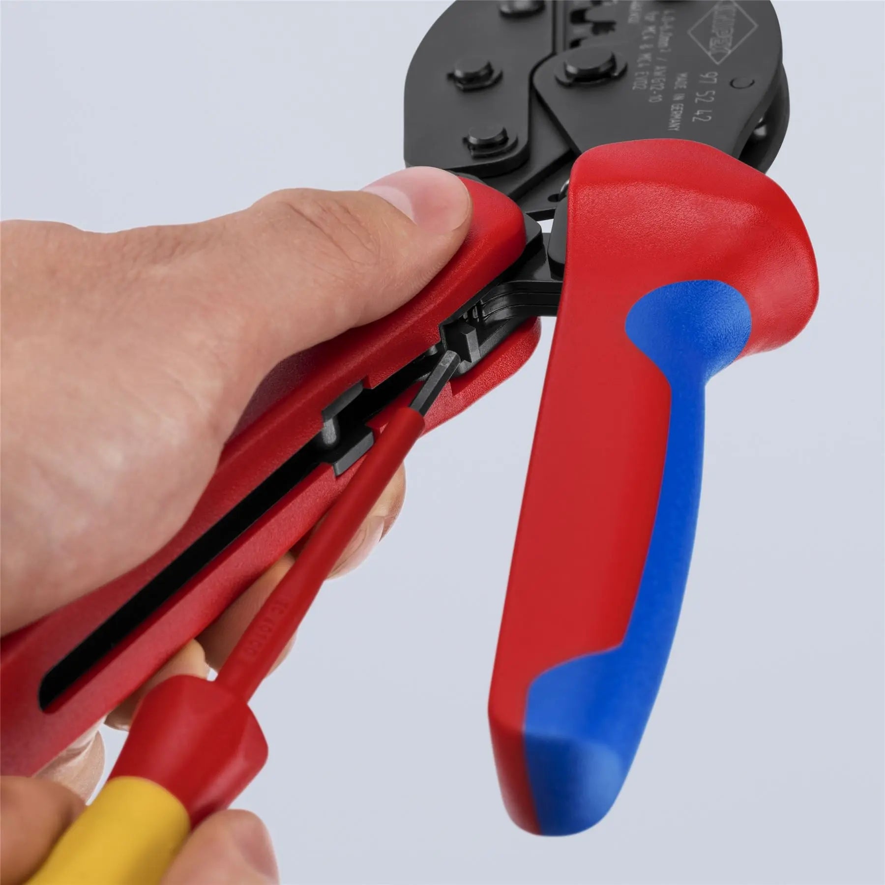 KNIPEX PreciForce Crimping Pliers for MC4/MC4 EVO 2 Connectors with Multi Component Grips 220mm 97 52 42 SB  White Rose Tools