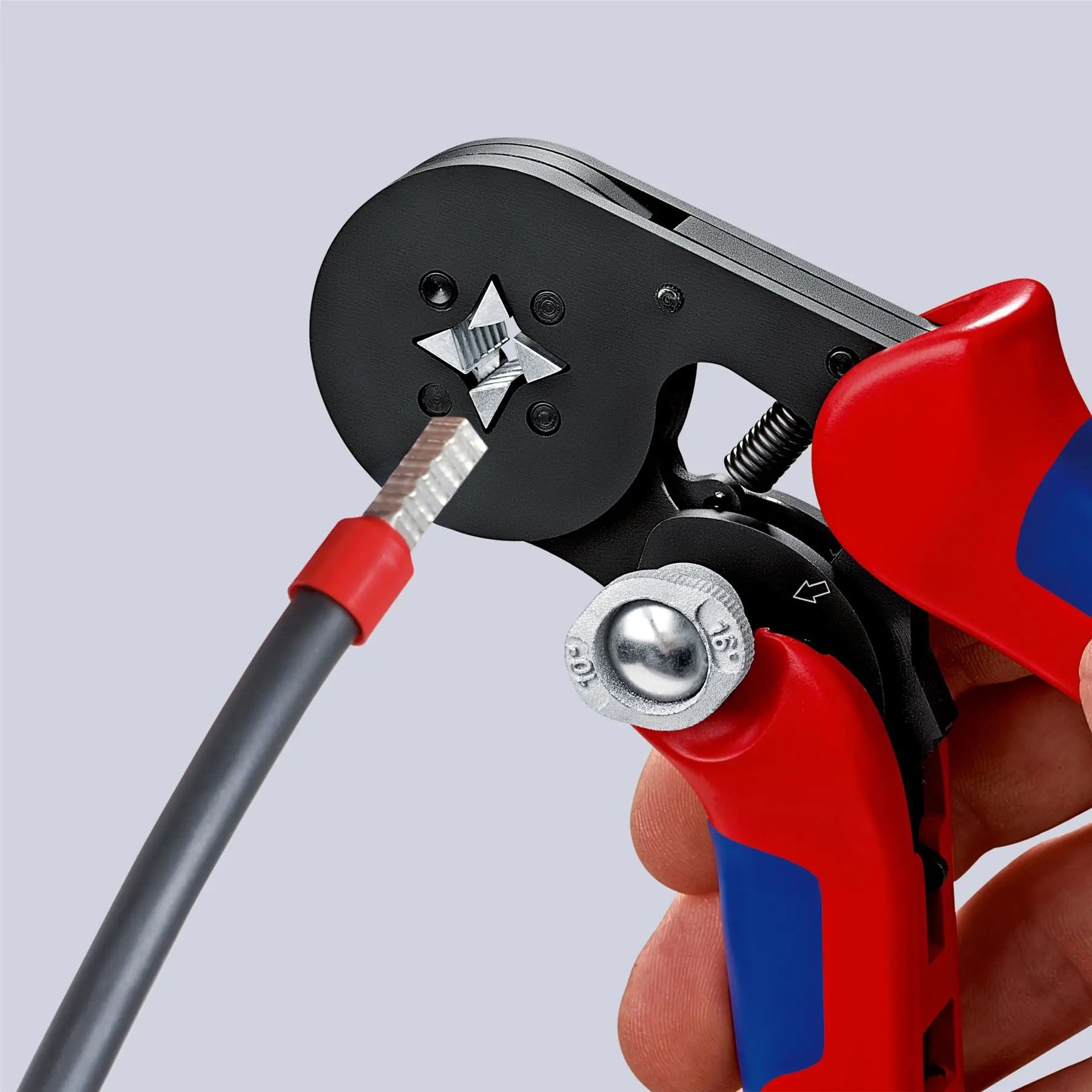 KNIPEX Self Adjusting Crimping Pliers for Wire Ferrules with Lateral Access 0.08-16mm² 180mm Multi Component Grips 97 53 04 SB  White Rose Tools