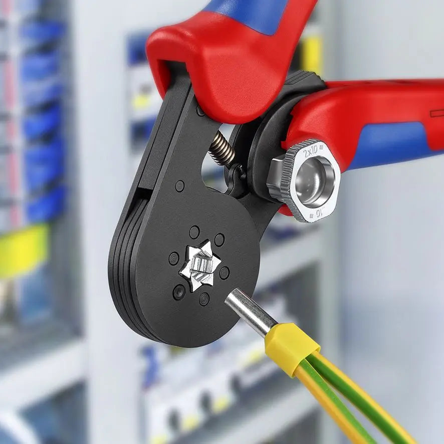 KNIPEX Self Adjusting Crimping Pliers for Wire Ferrules with Lateral Access up to 16mm² 180mm Multi Component Grips 97 53 14 SB  White Rose Tools