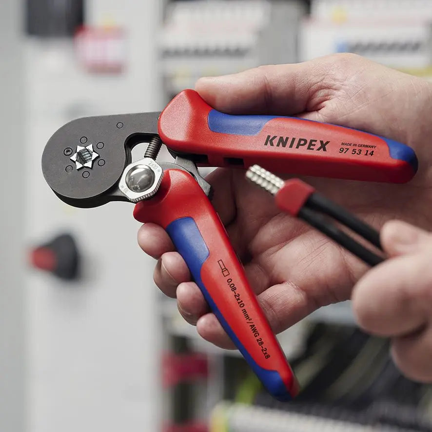 KNIPEX Self Adjusting Crimping Pliers for Wire Ferrules with Lateral Access up to 16mm² 180mm Multi Component Grips 97 53 14 SB  White Rose Tools