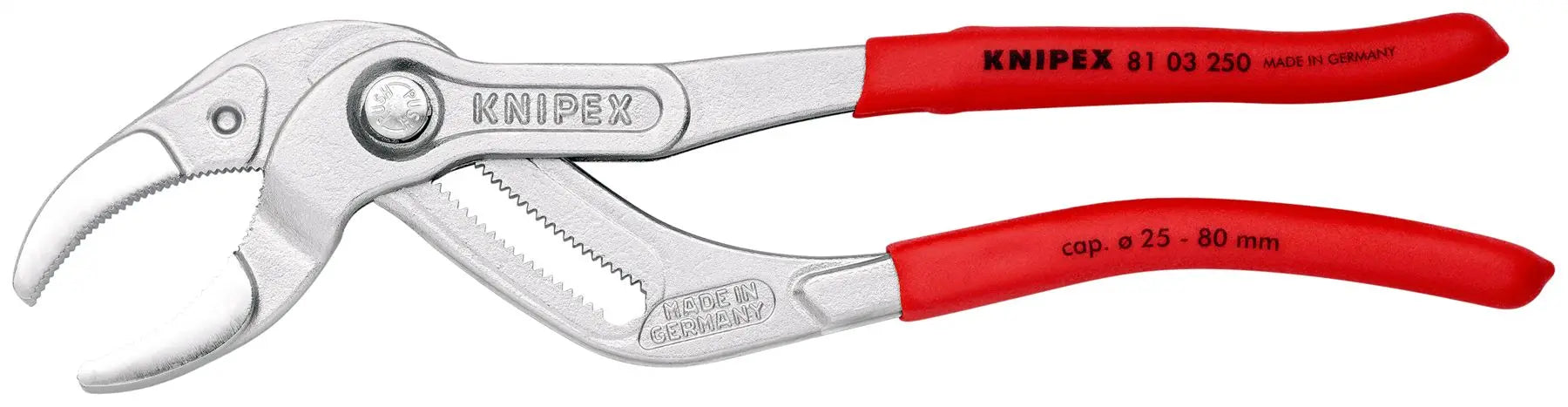 KNIPEX Siphon and Connector Pliers for Traps Tube Fittings Connectors 250mm Chrome Plastic Coated 81 03 250  White Rose Tools