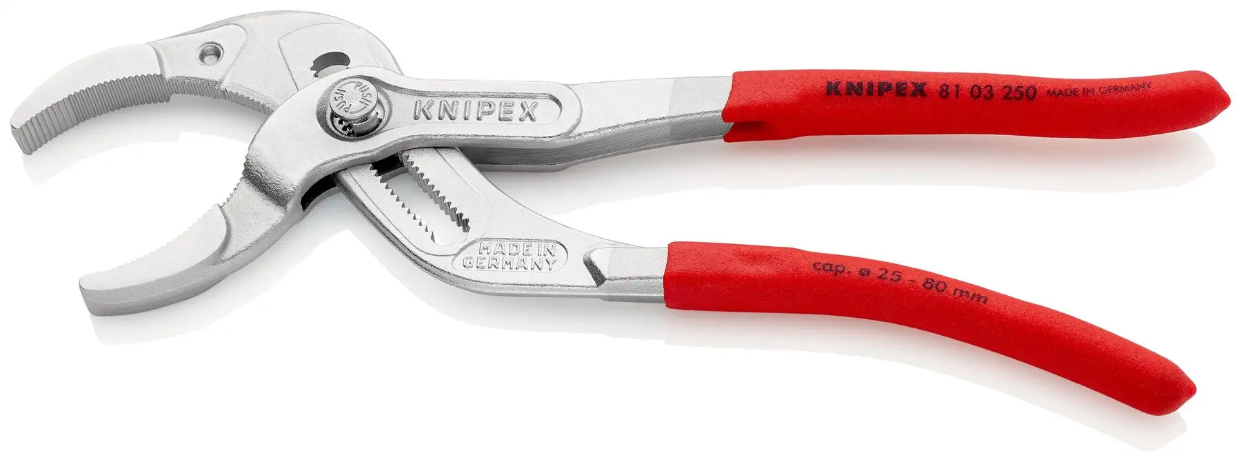 KNIPEX Siphon and Connector Pliers for Traps Tube Fittings Connectors 250mm Chrome Plastic Coated 81 03 250  White Rose Tools