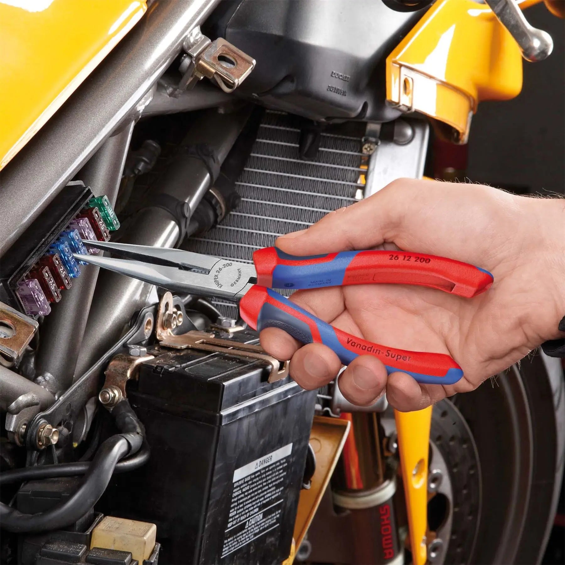 KNIPEX Snipe Nose Side Cutting Pliers 200mm with Comfort Handles Stork Beak 26 12 200 SB  White Rose Tools