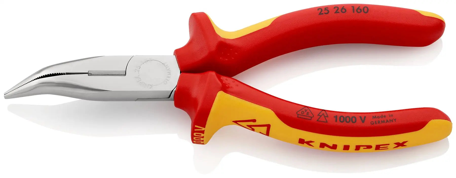 KNIPEX Snipe Nose Side Cutting Pliers Radio Plier Bent Nose 160mm VDE Chrome Multi Component Grips 26 26 160  White Rose Tools
