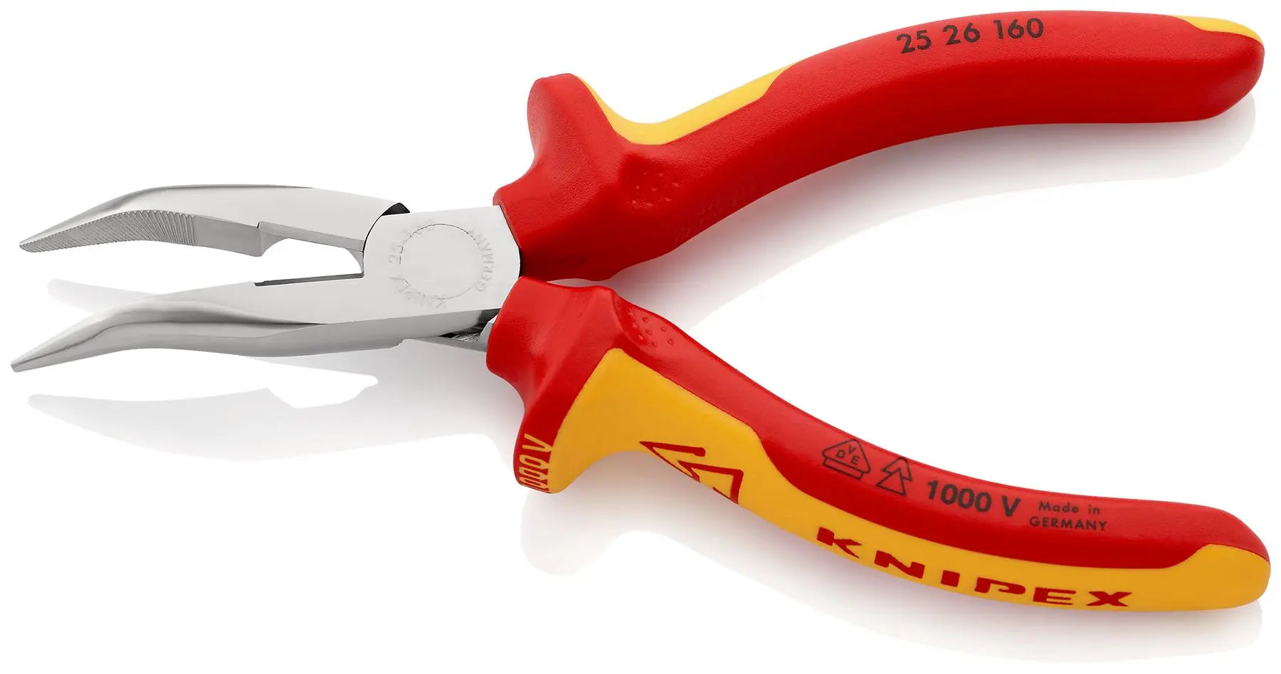 KNIPEX Snipe Nose Side Cutting Pliers Radio Plier Bent Nose 160mm VDE Chrome Multi Component Grips 26 26 160  White Rose Tools