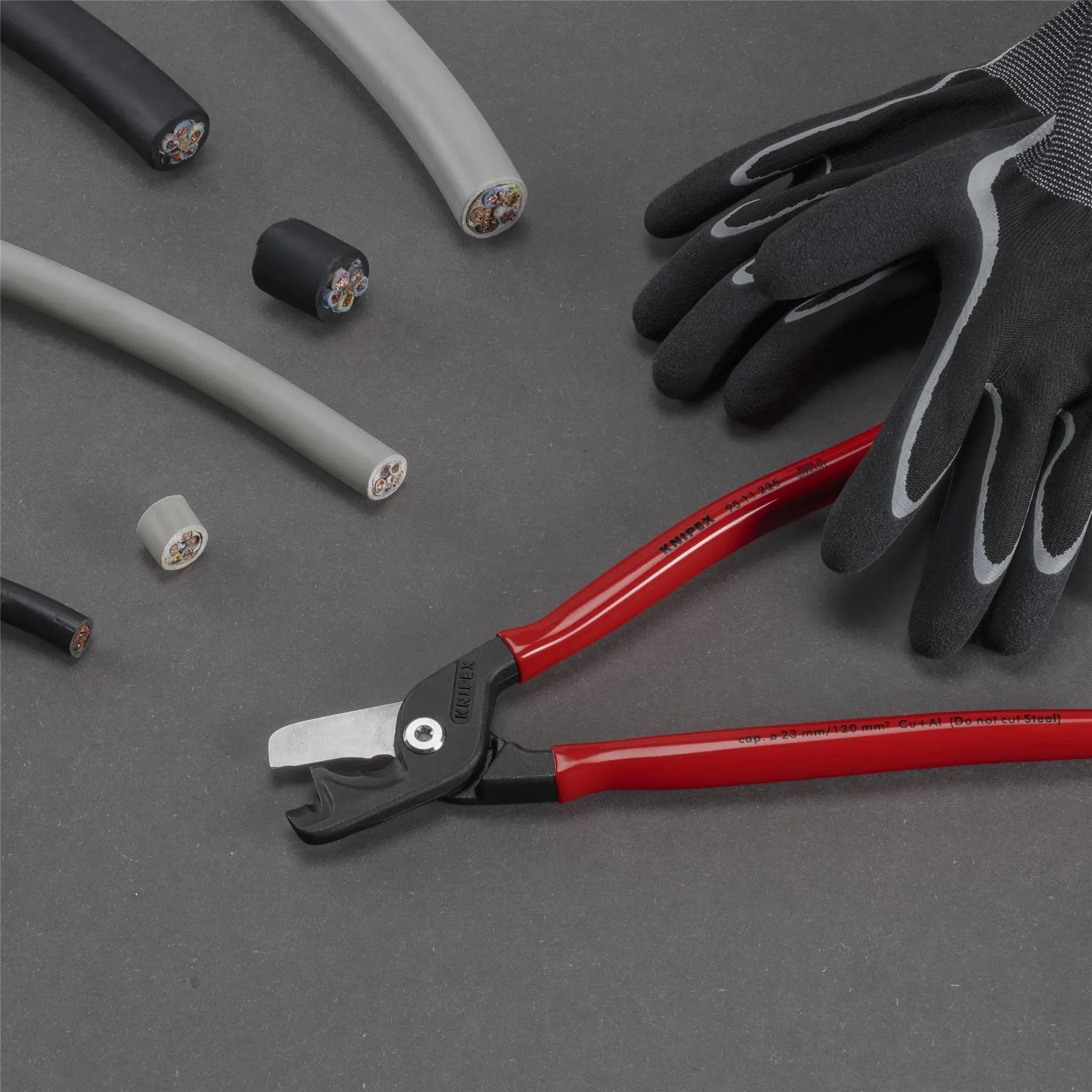 KNIPEX StepCut XL Cable Shears Cutting Pliers 225mm Plastic Coated Handles 95 11 225  White Rose Tools