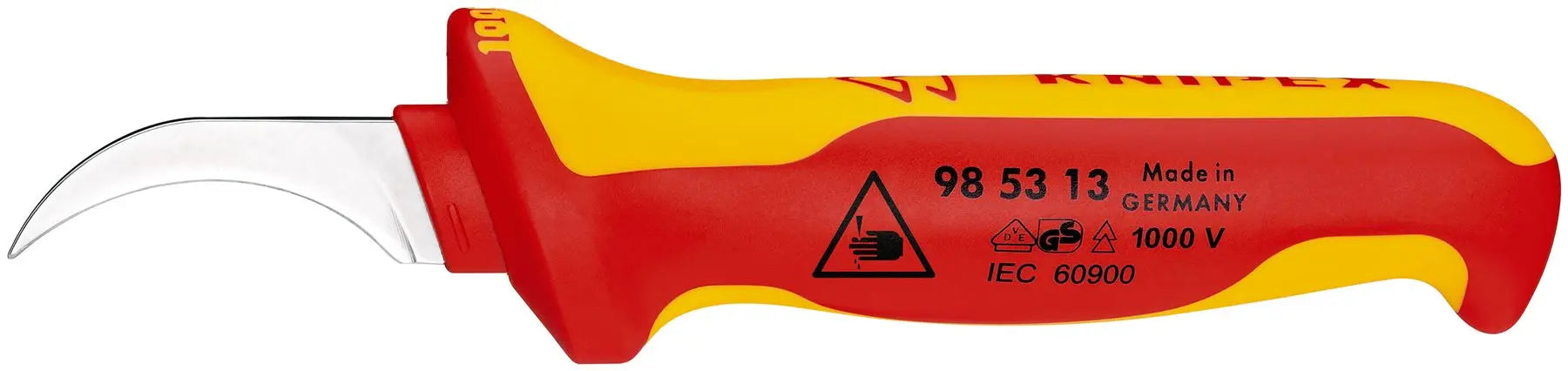 KNIPEX Stripping Knife Hook Blade 190mm VDE Insulated Multi Component Handle 50mm Blade Length 98 53 13  White Rose Tools