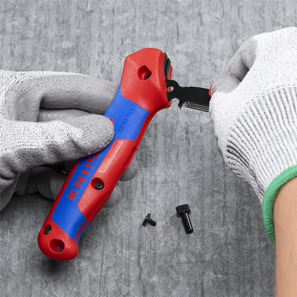 KNIPEX Stripping Knife with Guide Shoe 145mm Ratchet Function 16 50 145 SB  White Rose Tools