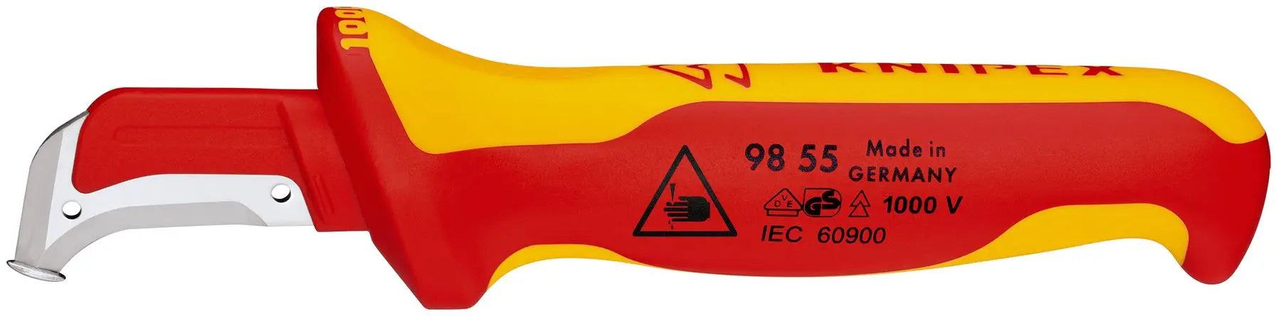 KNIPEX Stripping Knife with Guide Shoe 180mm VDE Insulated Multi Component Handle 38mm Blade Length 98 55  White Rose Tools