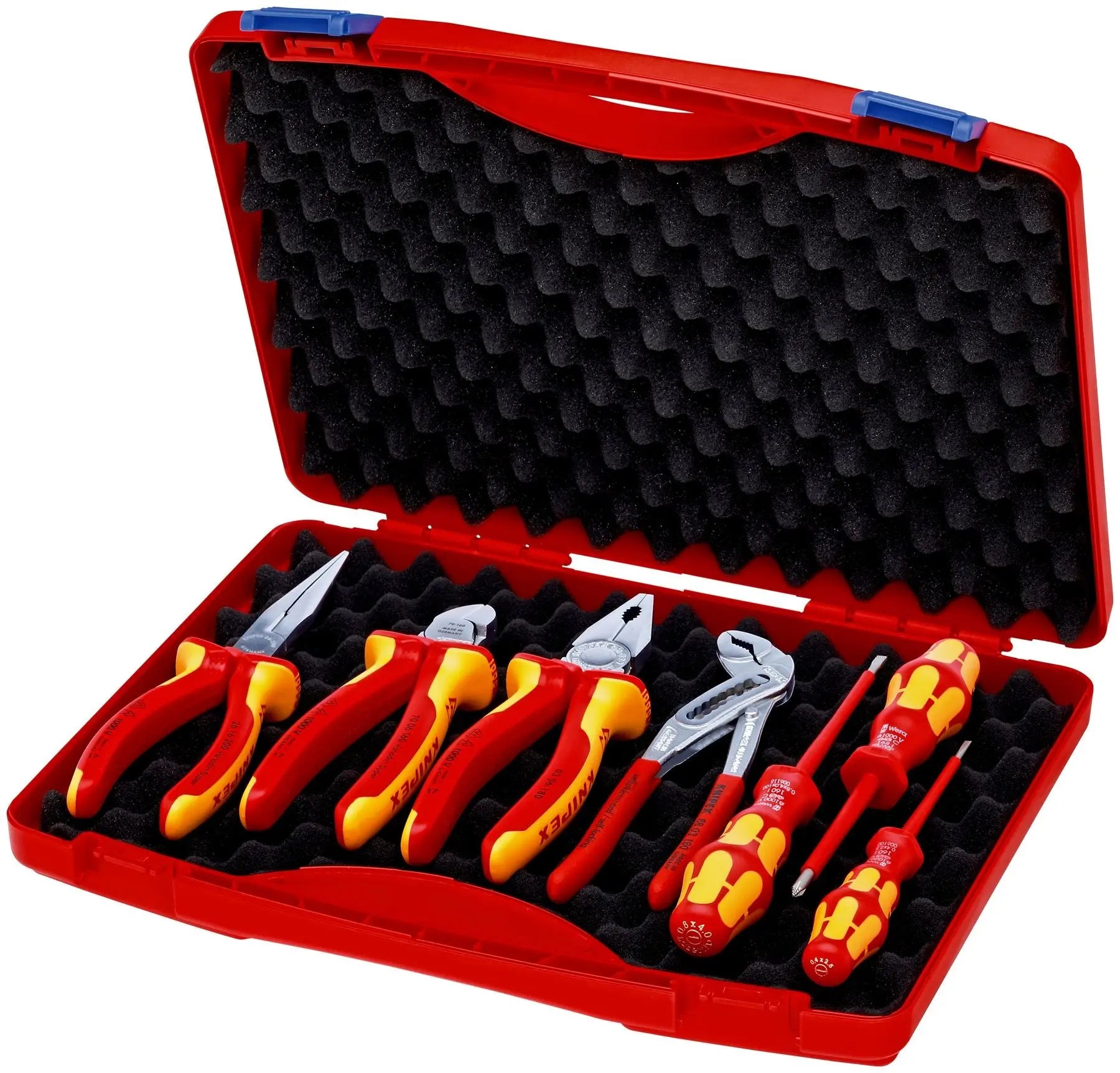 KNIPEX Tool Box RED Electric Set 2 VDE Pliers Screwdrivers 7 Pieces 00 21 15  White Rose Tools