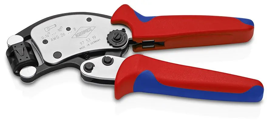 KNIPEX Twistor T Self Adjusting Crimping Pliers Wire Ferrules Rotatable Die Head 0.14-10mm² 200mm Multi Component Grips 97 53 19  White Rose Tools