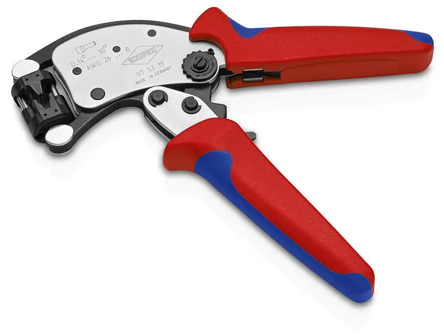 KNIPEX Twistor T Self Adjusting Crimping Pliers Wire Ferrules Rotatable Die Head 0.14-10mm² 200mm Multi Component Grips 97 53 19  White Rose Tools