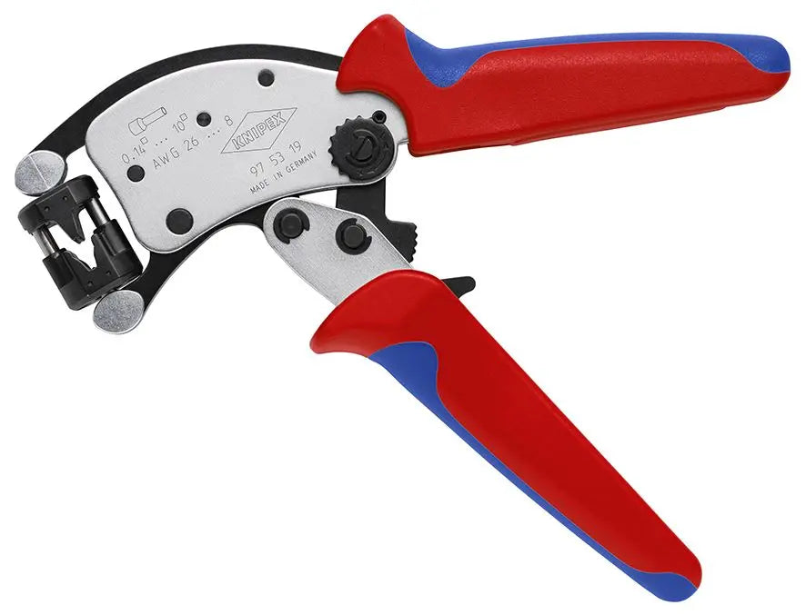 KNIPEX Twistor T Self Adjusting Crimping Pliers Wire Ferrules Rotatable Die Head 0.14-10mm² 200mm Multi Component Grips 97 53 19  White Rose Tools