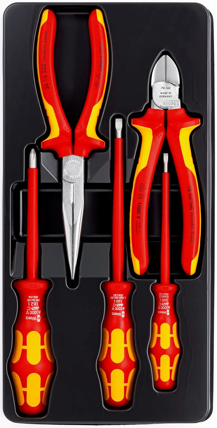 KNIPEX VDE Screwdriver Plier Set 5 Pieces Snipe Nose Side Cutters and Wera Screwdrivers 00 20 13  White Rose Tools