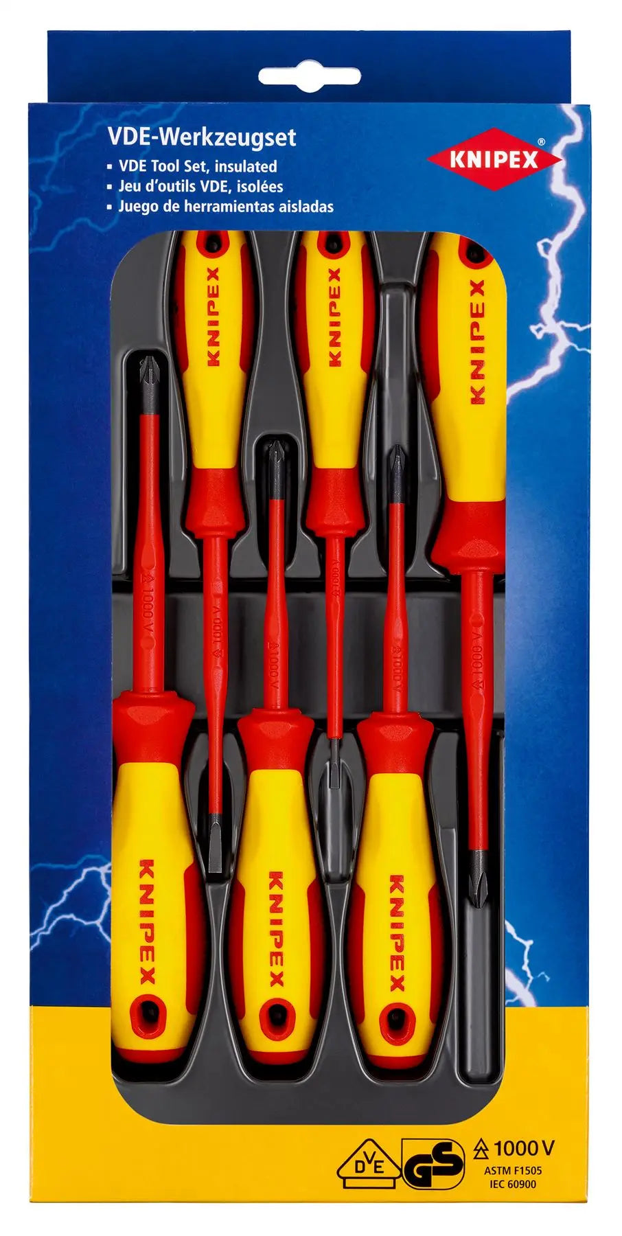 KNIPEX VDE Screwdriver Set 6 Pieces Slotted Phillips Pozi 00 20 12 V04  White Rose Tools