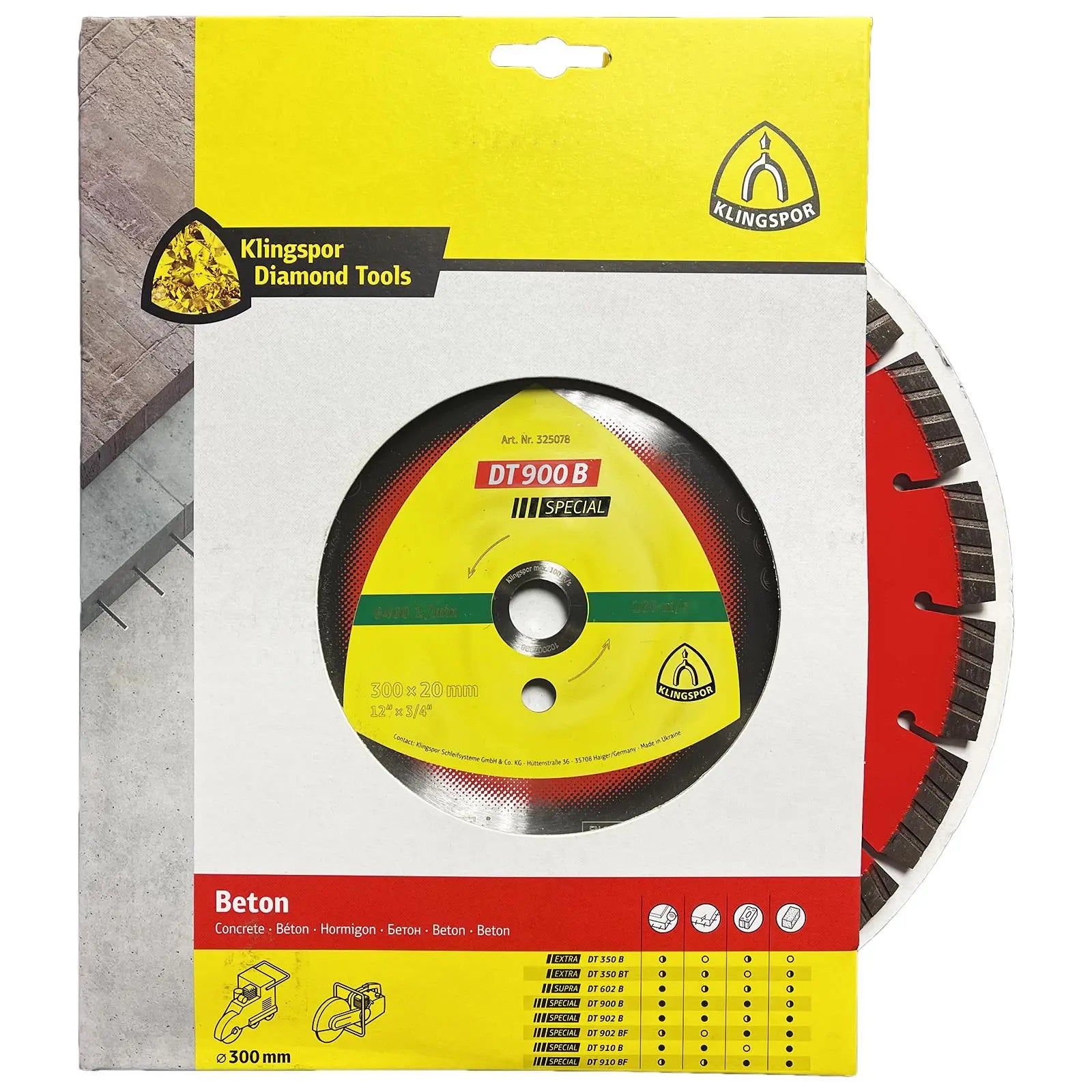 Klingspor Diamond Cutting Blade 300mm for Reinforced Concrete Turbo Laser Welded DT900B 