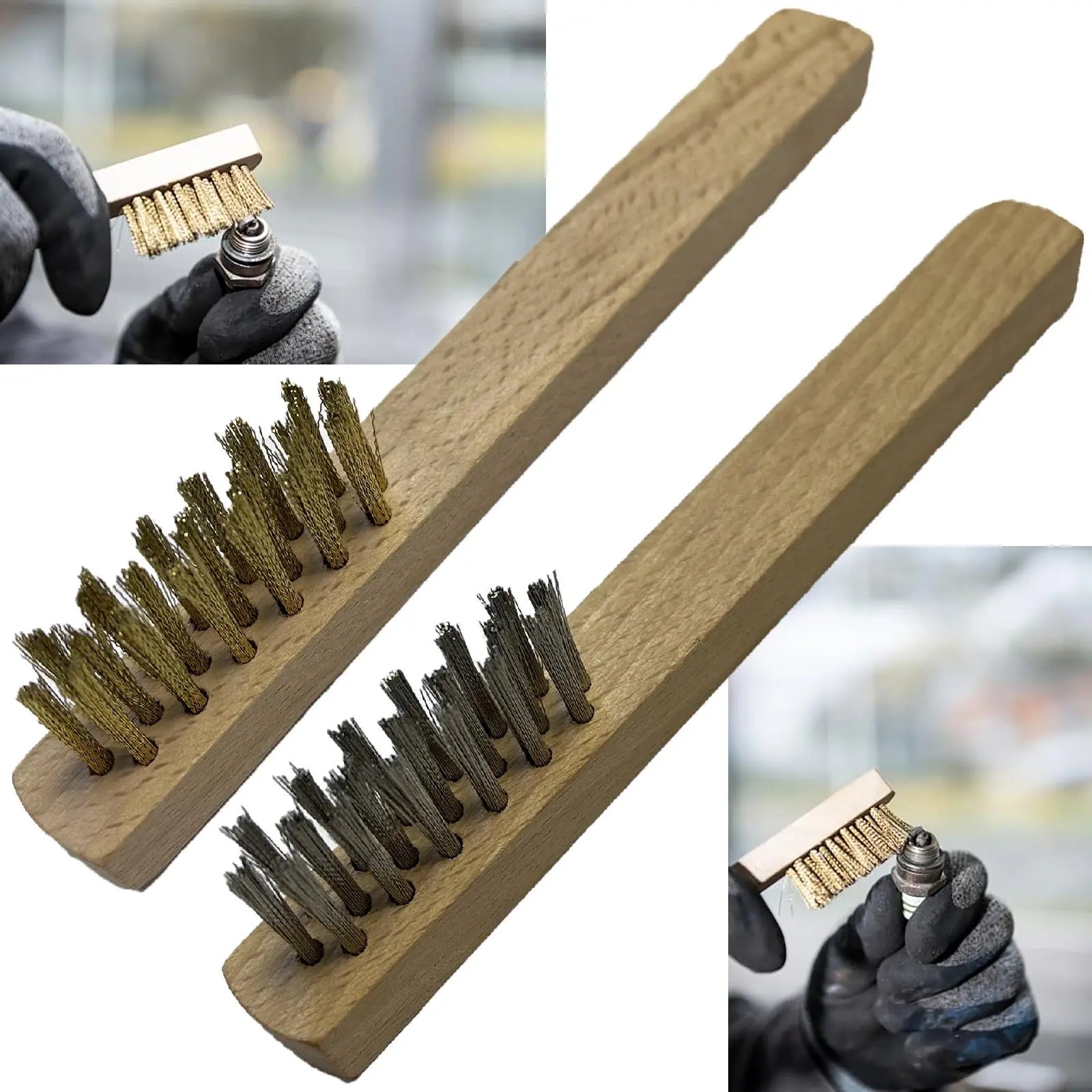 Klingspor Spark Plug Wire Brush Brass or Stainless Steel 145mm Wooden Handle BHZ600 