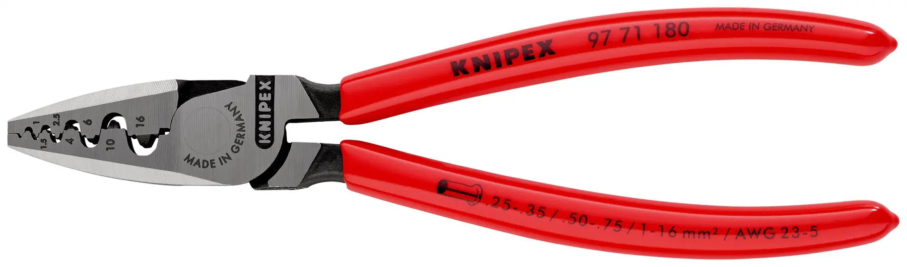 Knipex Crimping Pliers for Wire Ferrules 180mm 0.25-16mm² Capacity 97 71 180  White Rose Tools
